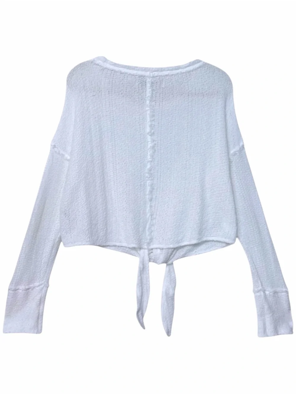 Free People Beach 100% Cotton Open Knit Top Long Sleeve Tie Front Sweater
